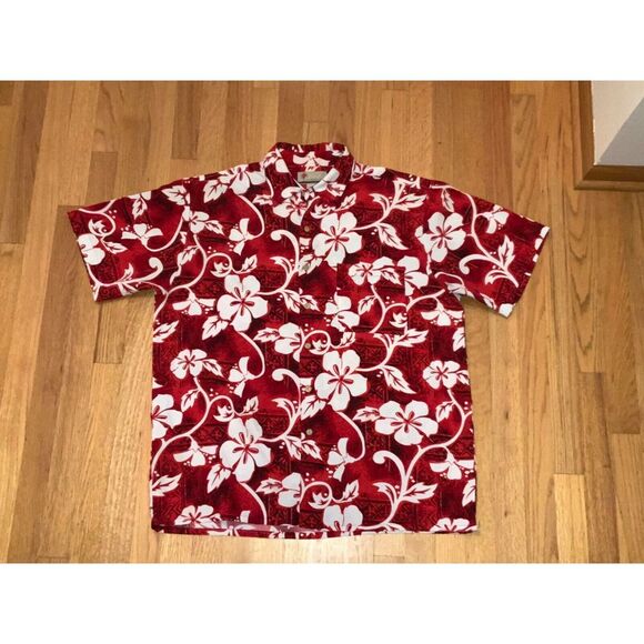 VTG The Hawaiian Original Men's XL Red /‎ White Floral Design Shirt - Picture 1 of 5